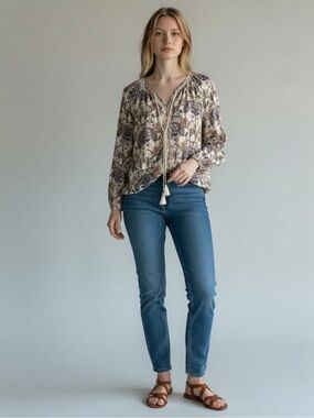Meadow Rue Anthropologie bohemian long sleeve flowing peasant blouse top large